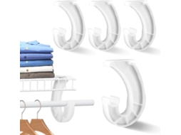 Suporte De Barra De Guarda Roupa Com 4 Ganchos,organizador De Roupas E Cortinas,branco Sistema De Armário Btforus