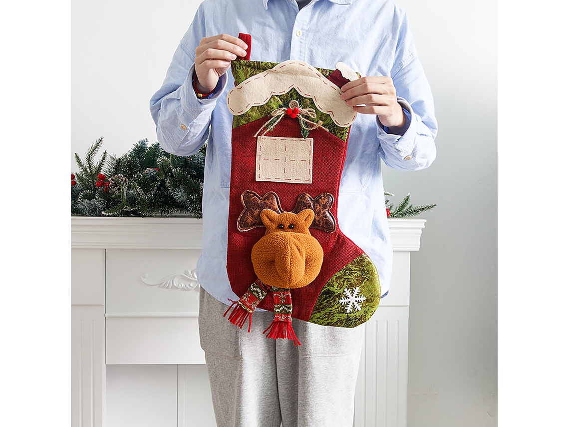 Meia De Natal (material De Linho E Feltro) (design De Alce) Eoocoo