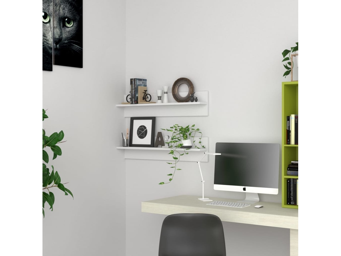 Vidaxl Estantes De Parede 2 Pcs 80x11,5x18 Cm Contraplacado Branco