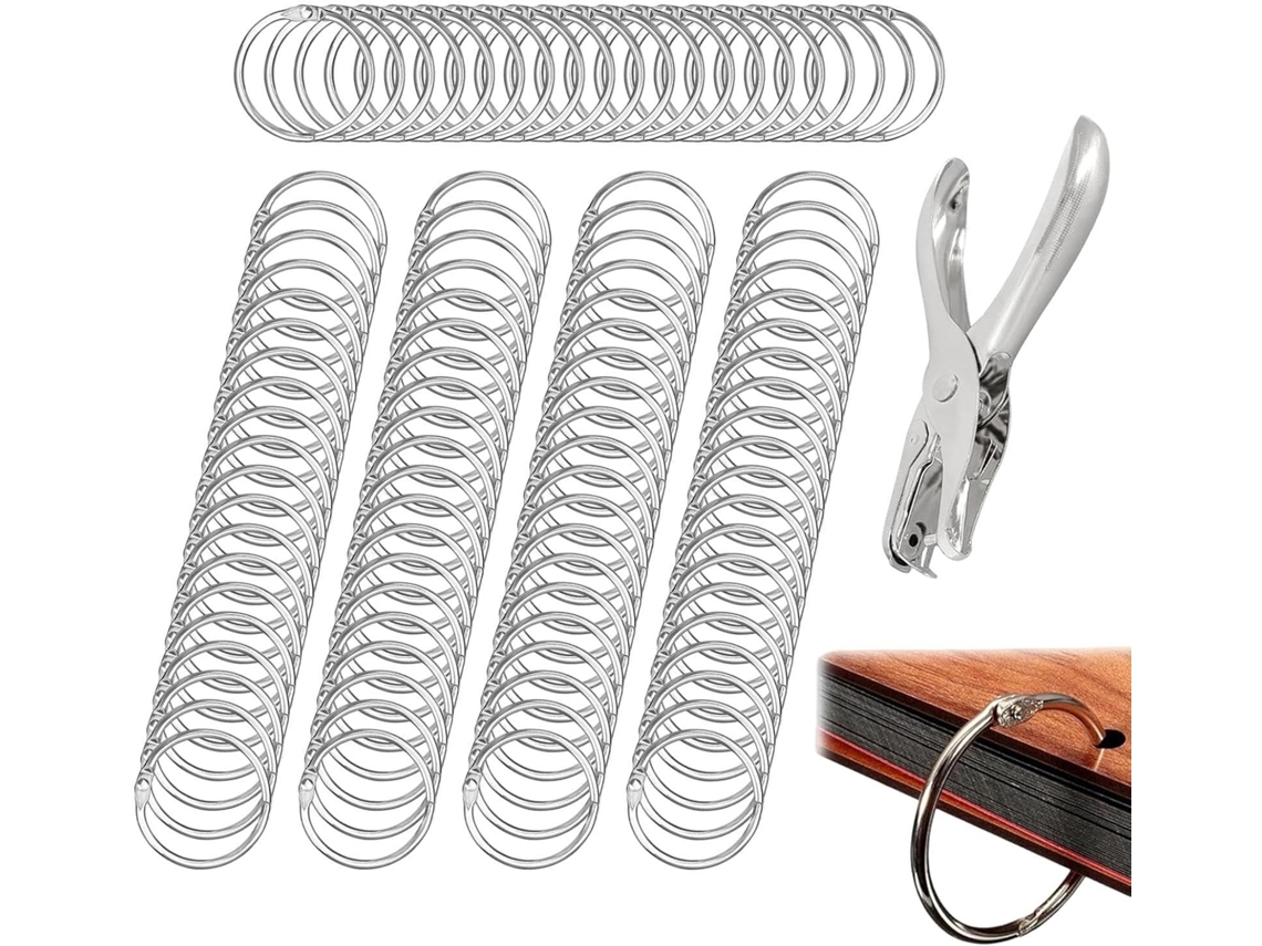 Anéis De Metal | 100 Peças Com Furador, Acessórios Para Papel E Cadernos, Para Estudantes, Gokoco