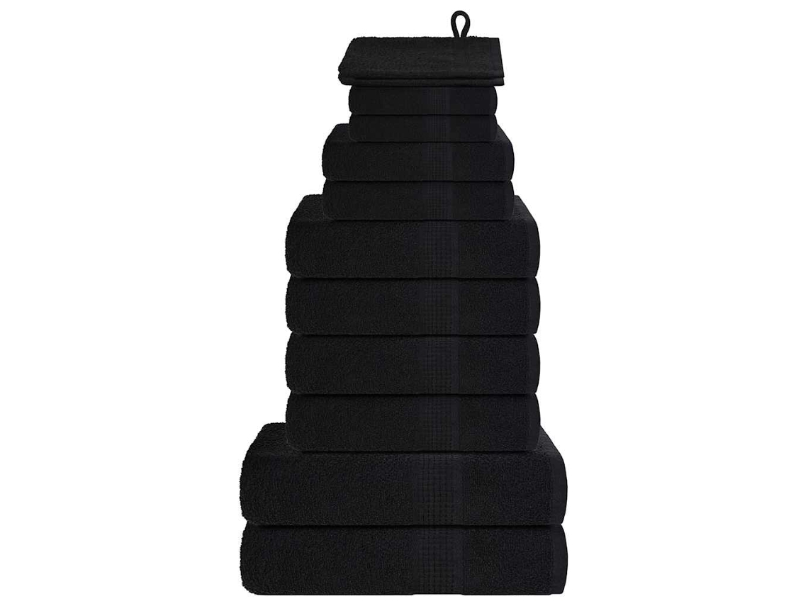 Conjunto 12 Toalhas Banho 360 Gsm 100% Vidaxl Algodão Preto