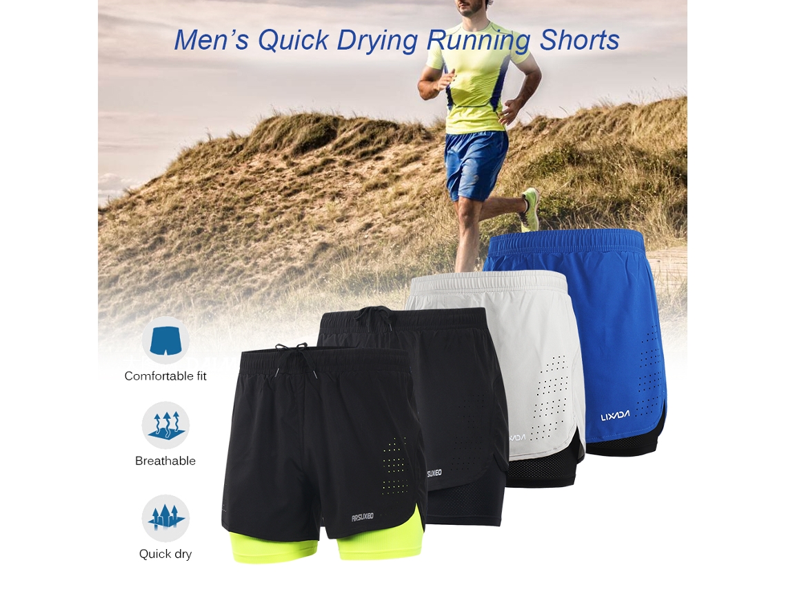 2026rebe-pantalones Cortos Para Hombre 2 En 1 De Running Secado Rápido Transpirable Para Entrenamiento, Ciclismo Y Jogging
