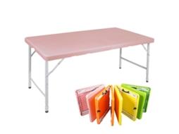 Mesa Dobrável 125cm Ajustável Camping 135kg Rosa VELTRIX