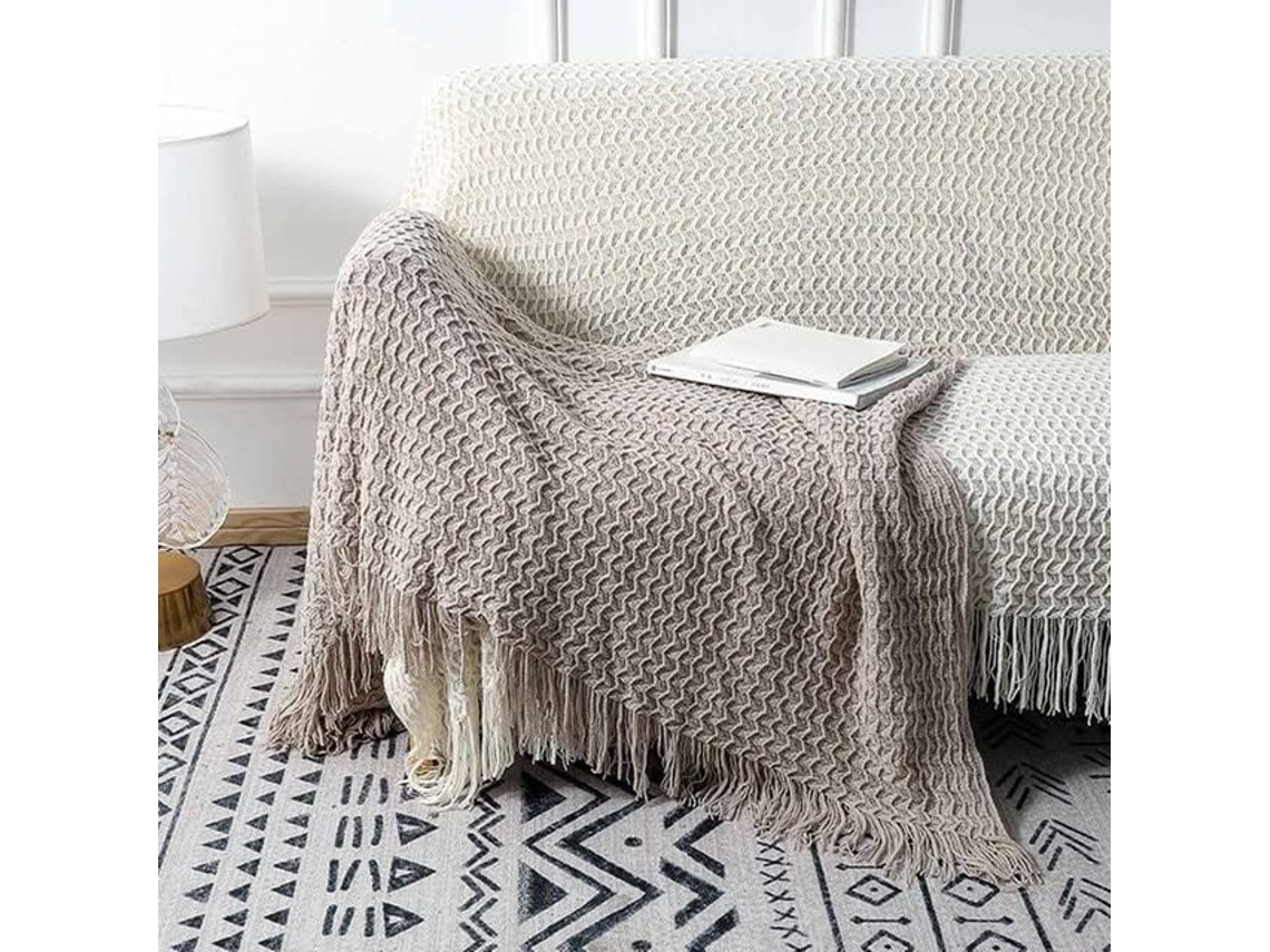 Manta de Tricô Mantou Texturizada Cor Sólida Decorativa Nórdica para Sofá e Cama Grosso, Macio, Quente, Ideal