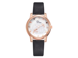 Relógio de Pulso Feminino Casual com Strass Libélula Pulseira de Couro Pu Quartzo Preto