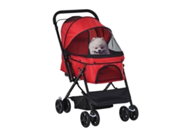 Carrinho Transportador para Cães e Gatos em Tecido Oxford, 76,5x52x95 Cm, Vermelho