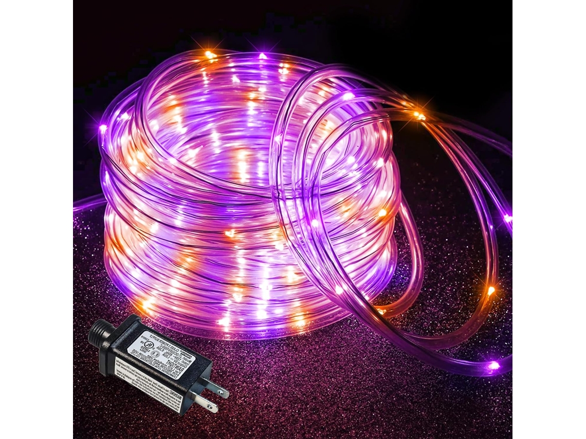 Cordão De Luzes Externas Com 200 Leds Roxos E Laranjas, 8 Modos À