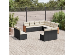 11 Pcs Conjunto Sofás De Jardim C/ Almofadões Vime Pe Preto Dkd Home Decor