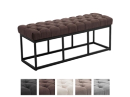 Banco Clp Amun Designer Em Tecido Com Base De Metal Preto Fosco, Estilo Chersterfield, 120 Cm / Marrom