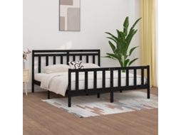 Estrutura De Cama 200x200 Cm Madeira De Pinho Maciça Preto