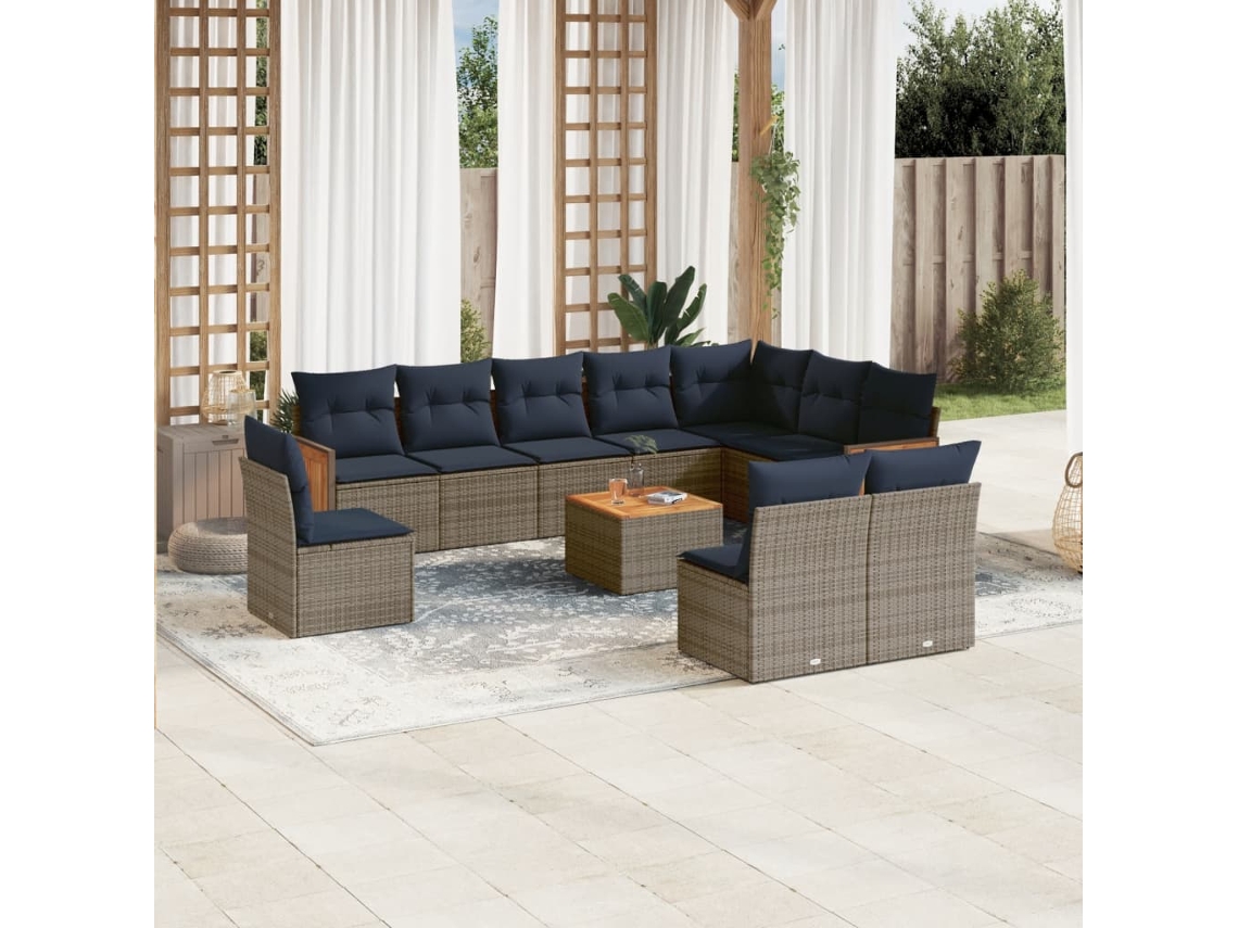Vidaxl Conjunto De Sofá De Jardim Com 11 Peças E Almofadas Em Rattan Sintético Cinza
