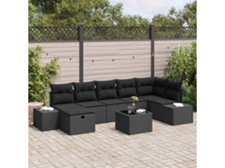 Vidaxl Conjunto De Sofá De Jardim 8 Unid. Preto Vime Pe