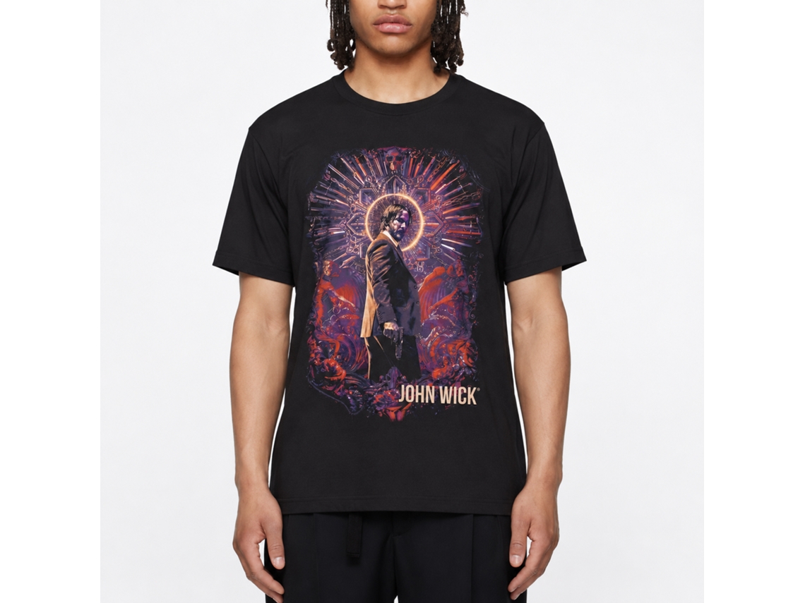 Rockinstone John Wick Neon Halo Recolor Black Adult T-shirt Size:l