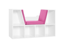 Banco 2 em 1 com Almofadas Prateleira Cube, 6 Compartimentos+2 Níveis, Armazenamento Sala Quarto Escritório,, 102x30x61cm Rosa