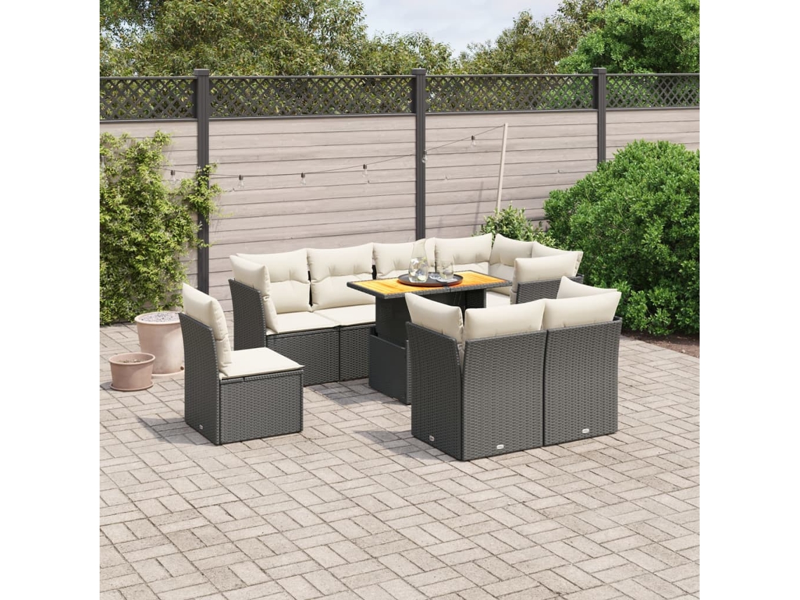 Vidaxl 9 Pcs Conjunto De Sofás P/ Jardim C/ Almofadões Vime Pe Preto