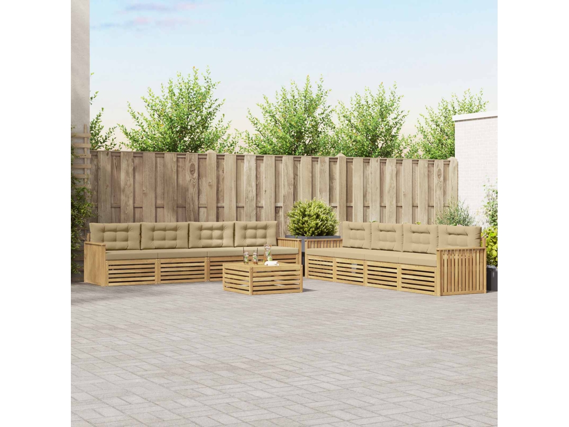 Vidaxl Conjunto De Sofás Para Exterior 9 Unid. Branco E Bege Poliéster