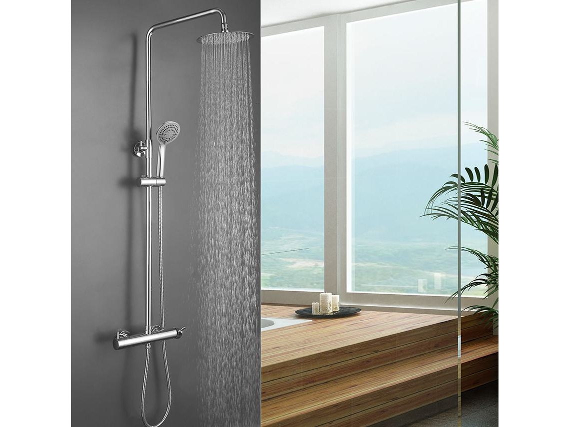Kibath Coluna De Chuveiro Redonda Monocomando 100-150 Cm Tor Extra-longo Acabamento Cromado Brilhante Em Latão