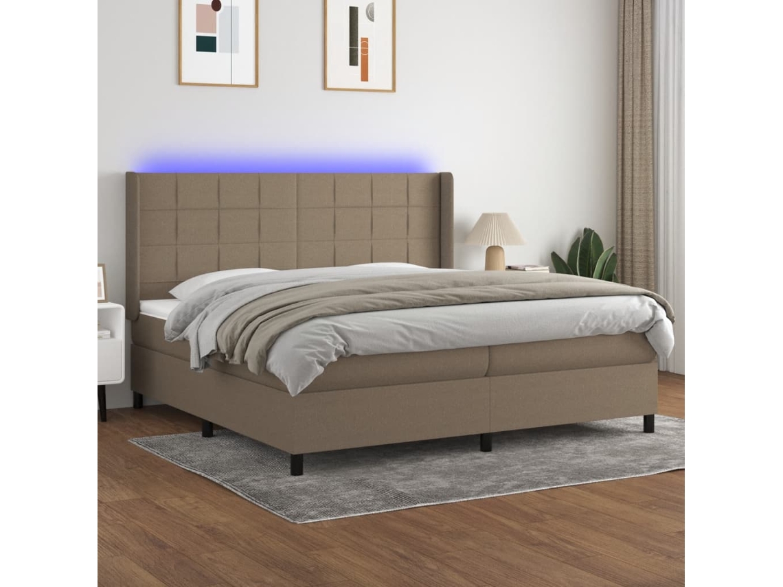 Vidaxl Cama Box Spring Colchão/led 200x200cm Tecido Cinza acastanhado