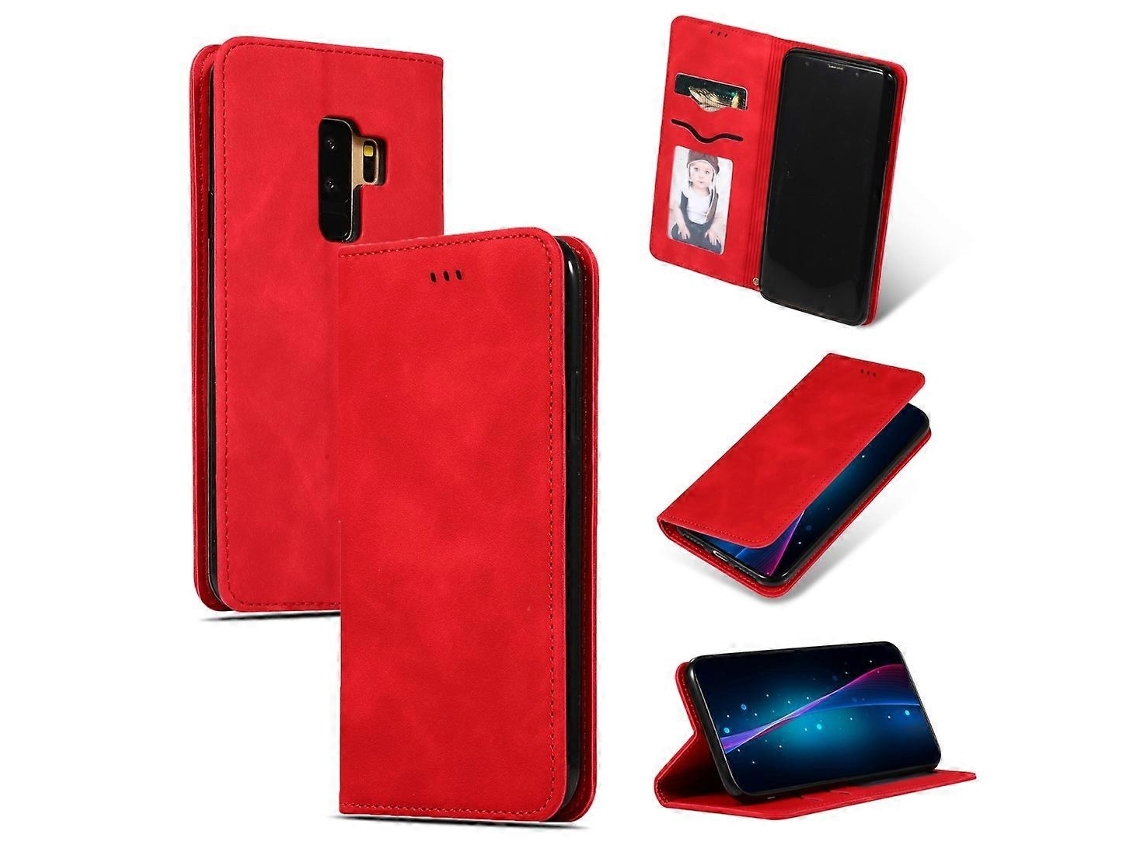 Capa Couro Magnética Para Samsung Galaxy S9 Plus, Vermelha, Elysve