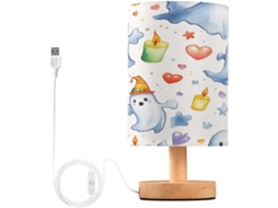 Luminária De Cabeceira Skyshu Halloween Fantasma Abóbora, Pequena Luminária De Mesa Led Usb Com Base Madeira