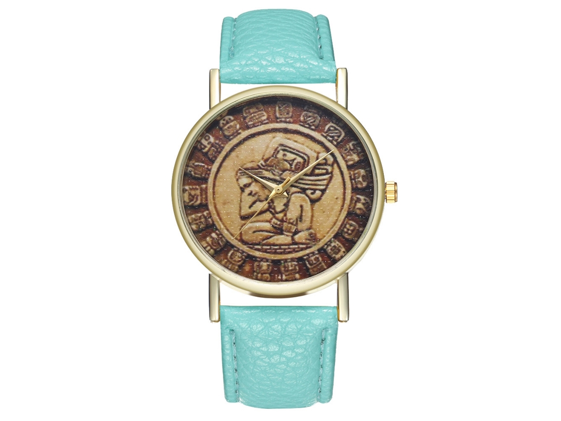 Relógio de quartzo casual para casal com pulseira de couro PU, mostrador redondo simples, cor menta.
