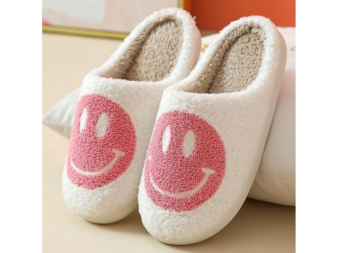 2026 pantuflas de Algodão Peludo com Rosto Sorridente para Mulheres, Solas Grossas e Antiderrapantes, Design Fofo para Casa Uyt 43 44 Rosa