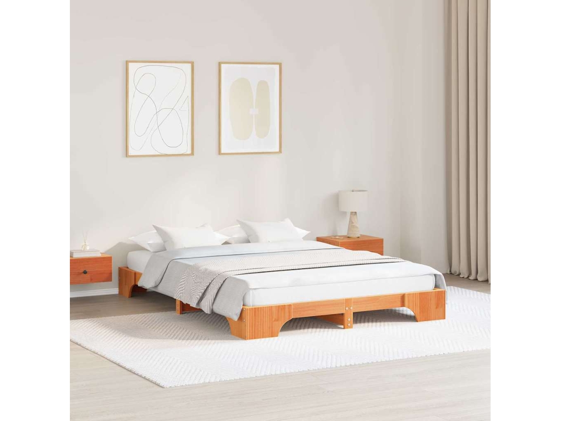 Vidaxl Estrutura Da Cama Marrom Cera 150 X 200 Cm
