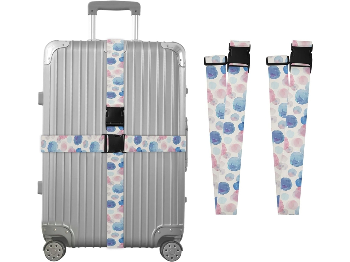 Conjunto De 2 Cintas Bagagem Personalizadas Em Rosa E Azul Com Bolinhas, Para Malas De Viagem, Com Fivelas De Embalagem