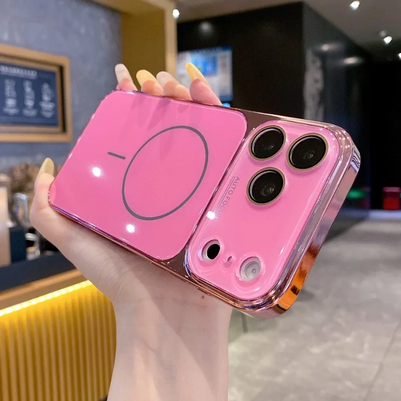 Capa Protetora (rosa Escuro Para Iphone 16 Pro Max), Em Vidro Temperado, Com Função Magnética.
