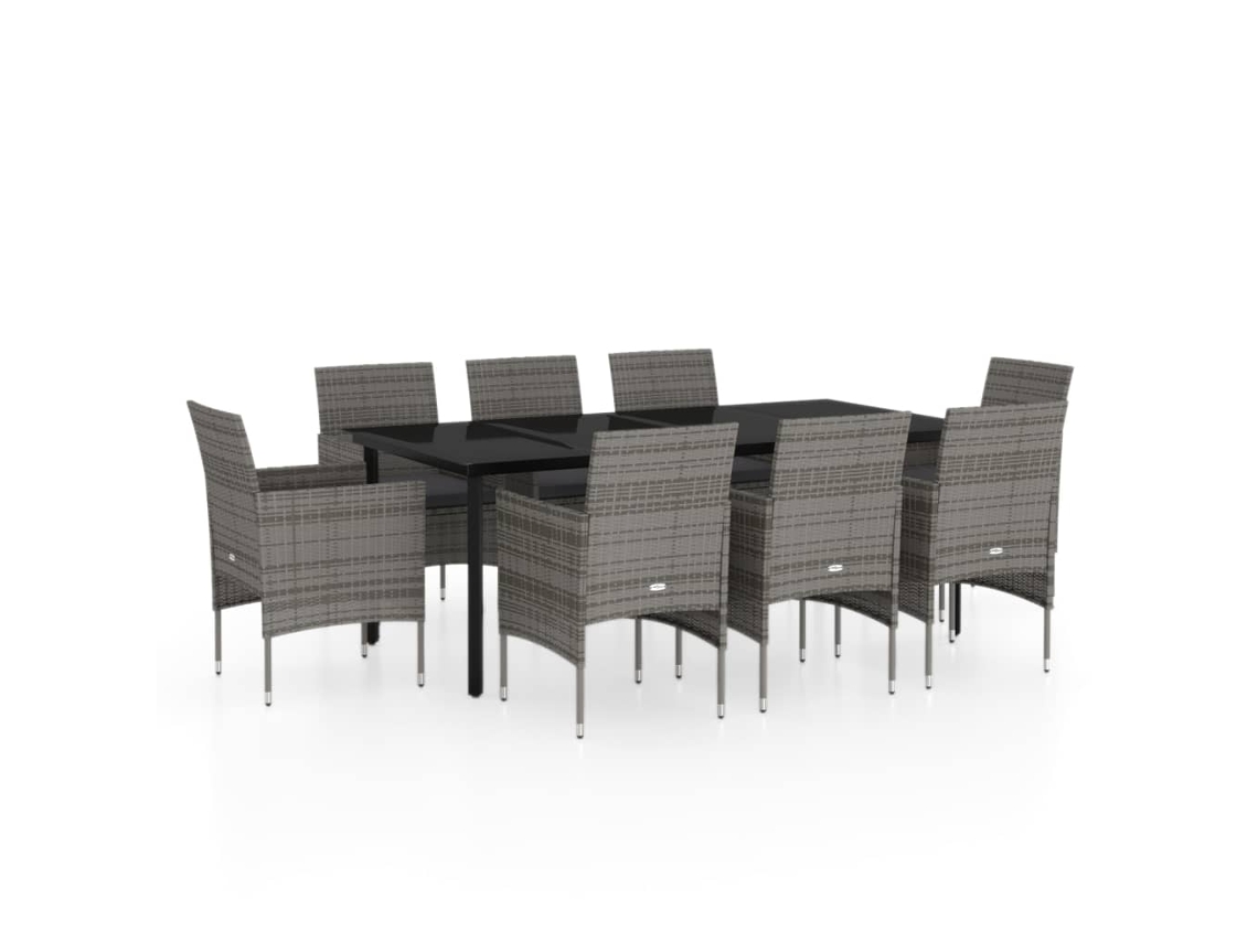 Maison Exclusive - 9 Pcs Conjunto De Jantar Para Jardim C/ Almofadões Cinza/preto