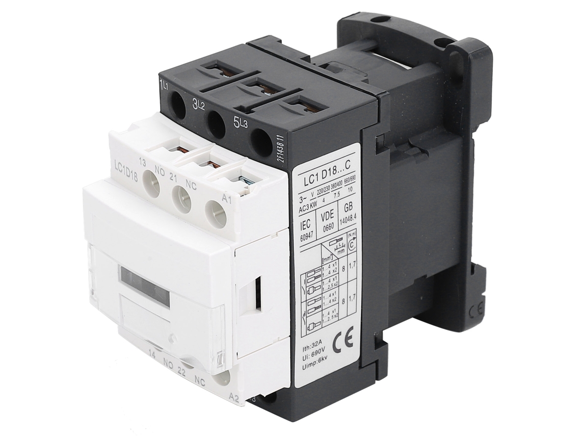 Contator Elétrico Lc1-d 3 Fases 220v 18a Bobina Ac 50/60hz Para Instalações Industriais