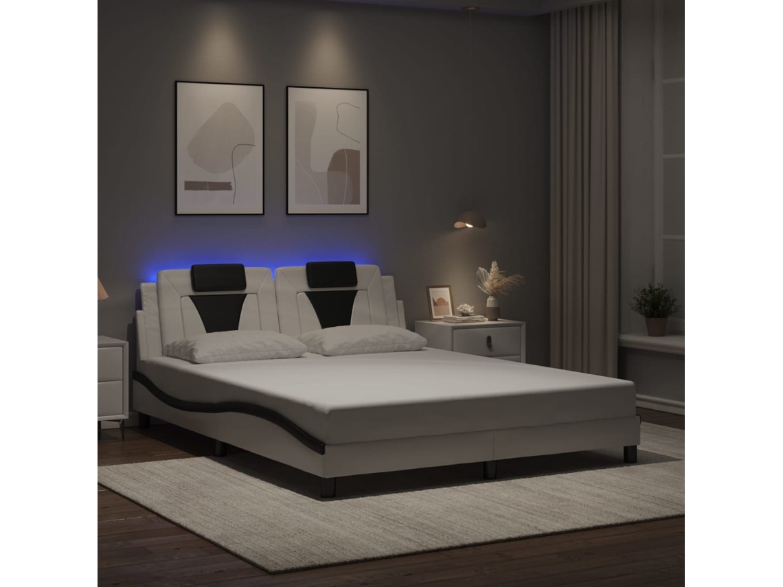 Vidaxl Estrutura De Cama Viana Com Led Sem Colchão 160x200cm Branco/preto