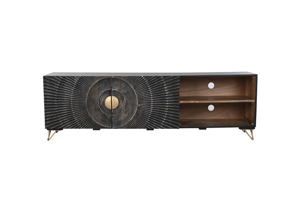 Suporte de TV em Metal Preto com Estampa de Mandala de Manga, 160x40x50cm ALEXANDRA HOUSE LIVING