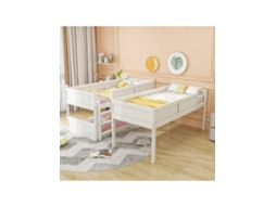 Cama Tripla 90200 Cm, Ripas De Madeira Maciça, Cama Alta, Design De Cerca Alta, Cama Infantil, Cama De Madeira, Branca