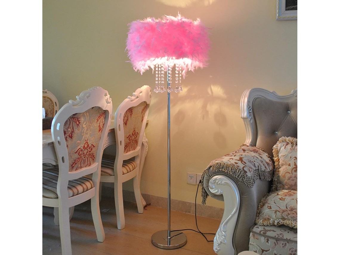 Abajur De Chão Com Penas E Cristais, Modelo Fofo Em Branco E Rosa, Moderno E Romântico, Ideal Para Leitura Ao Lado Da