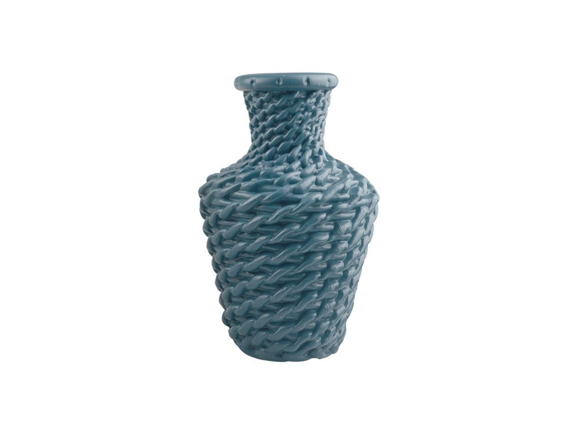 Vaso Nordic De Plástico Estilo Rattan Para Flores Azul