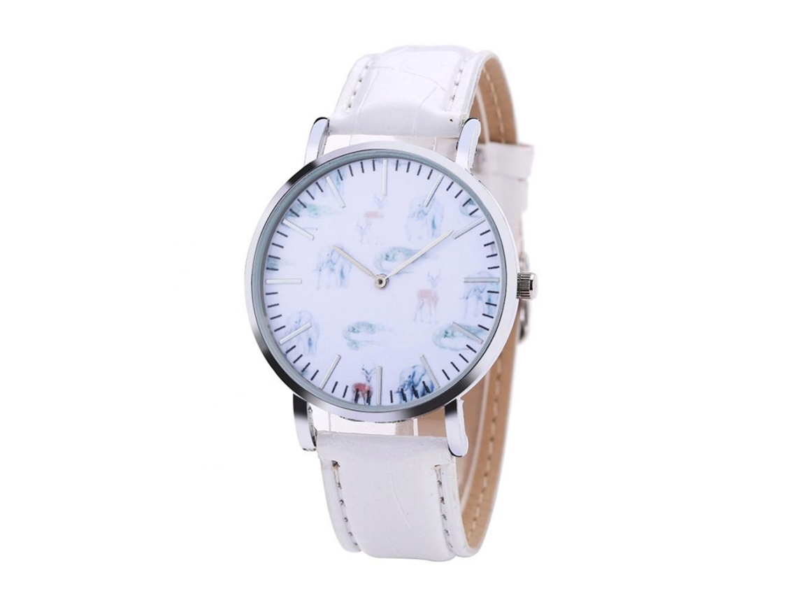 Relógio de pulso moderno para estudantes, com mecanismo de quartzo e pulseira redonda de couro PU branco.