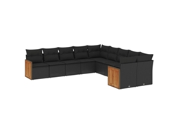 Conjunto de 10 Sofás de Jardim com Almofadões Vime Pe Preto MAISON EXCLUSIVE