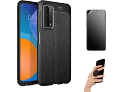 Kit Capa e Película Huawei P Smart 2021 Ultimatte Rugged Leather Y Popsocket Preto