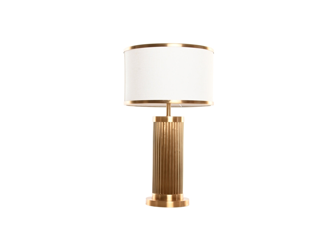 Abajur de Mesa em Latão com Linho Dourado, 36x36x62cm ALEXANDRA HOUSE LIVING