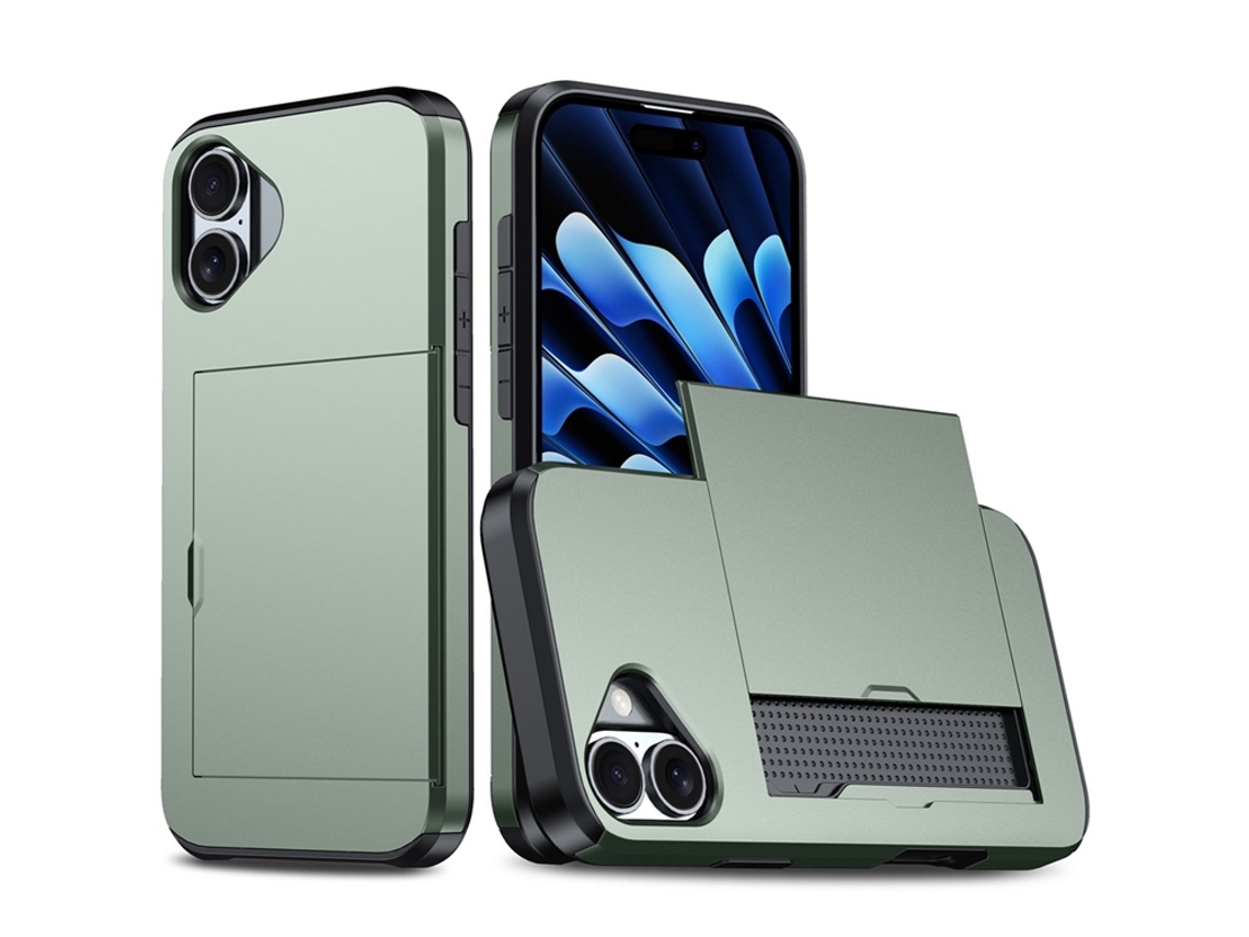 Capa Para Celular Iphone 17 Com Porta-cartões - Verde Militar