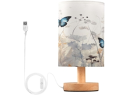 Abajur De Cabeceira Led Com Flores E Borboletas, Portas Usb, Luminária De Mesa, Luminária De Leitura, Luminária De Mesa