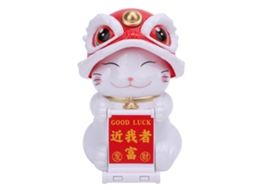 Ornamento de Painel de Carro Gato da Sorte Chinês Dança do Leão Solar Energia Plástico Vermelho | S/MARCA