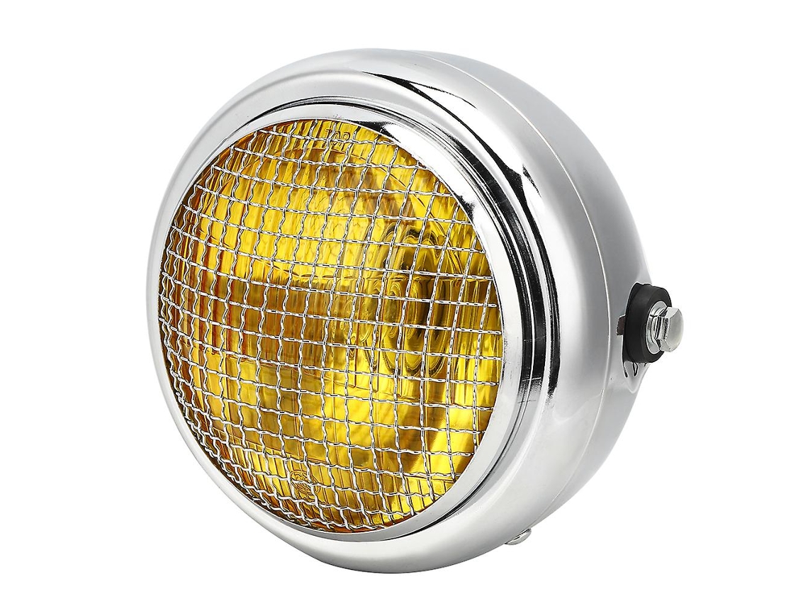 Farol de motocicleta estilo vintage de 7 polegadas e 55 W com iluminação alta/baixa, lâmpada halógena e vidro amarelo-concha eletroplaqueado.