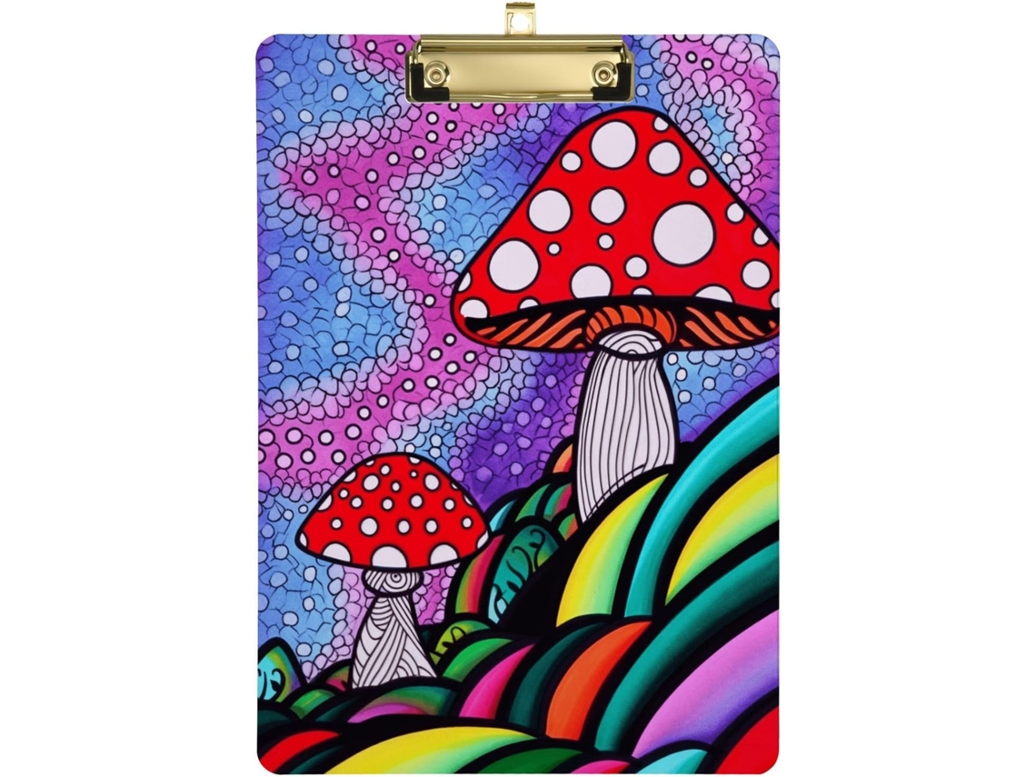 Prancheta De Enfermagem Com Desenho Fofo Cogumelo Arco Íris Feito À Mão, Prancheta Acrílica, Material Escolar