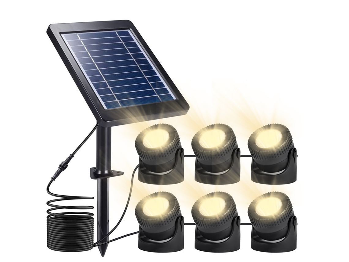 Luminárias Solares Submersíveis 6 em 1 Led Ip68 Branco Quente 3 Modos para Lagoa Jardim Piscina | S/MARCA