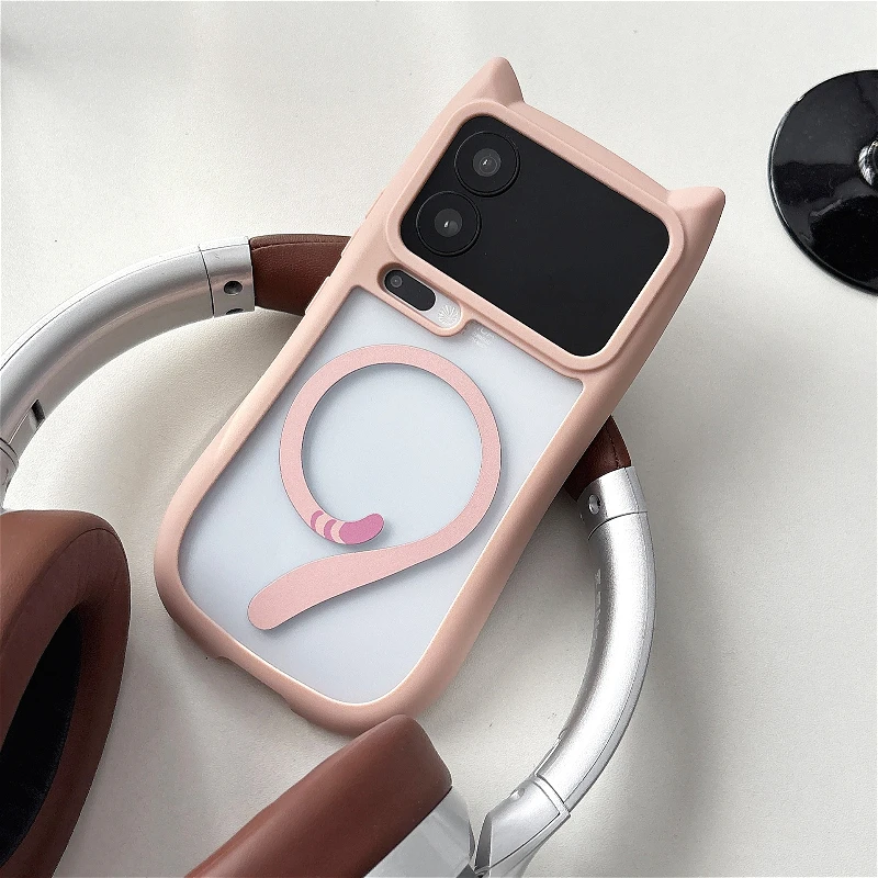 Capa Magnética Para Celular Com Orelhas De Gato (xiaomi 17 Pro Rosa), Compatível Com Carregamento Sem Fio.