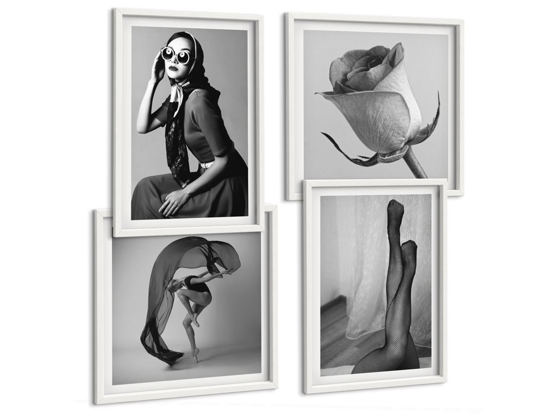 Composição De Quadros Paris Estiloso Em Preto E Branco Espelharte (4 Peças)