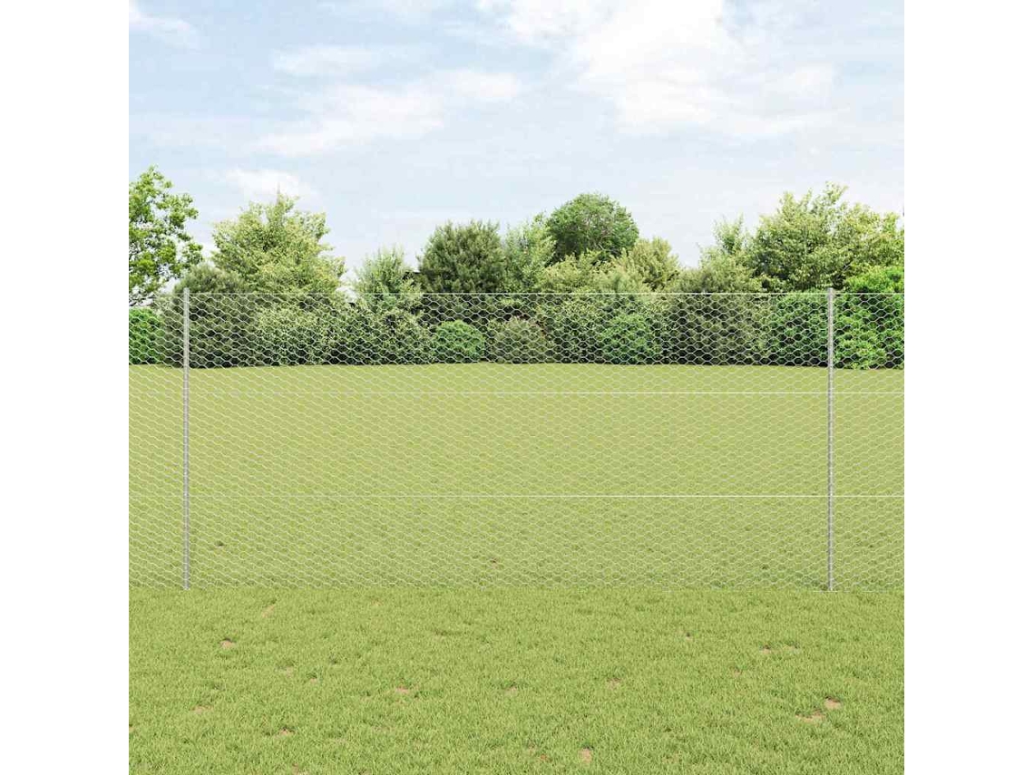 Vidaxl Cerca Hexagonal Com Poste 25 X 1,4 M Aço Galvanizado Prateado