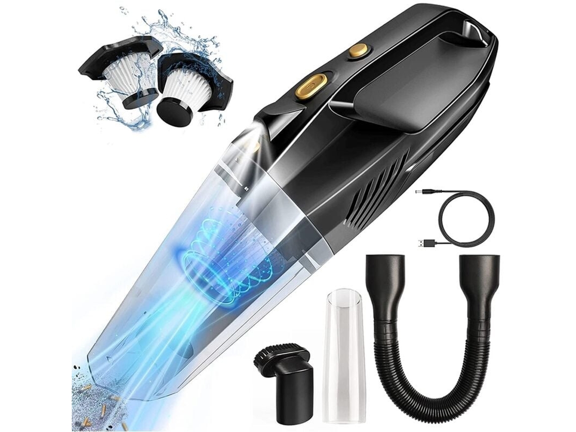 Lurelia Aspirador Portátil Sem Fios Para Carro, 2200 Mah, 12 V, Luz Led, Preto